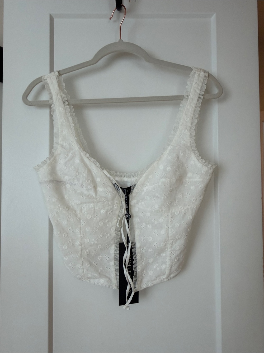 White Fox Eyelet tie Front Crop Top